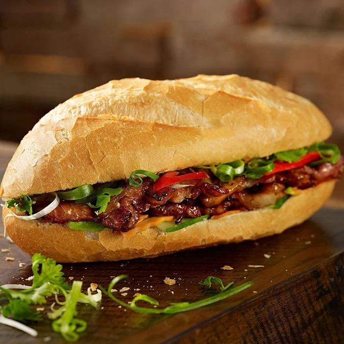 Fresh Banh Mi in Hoi An with herbs and Vietnamese fillings